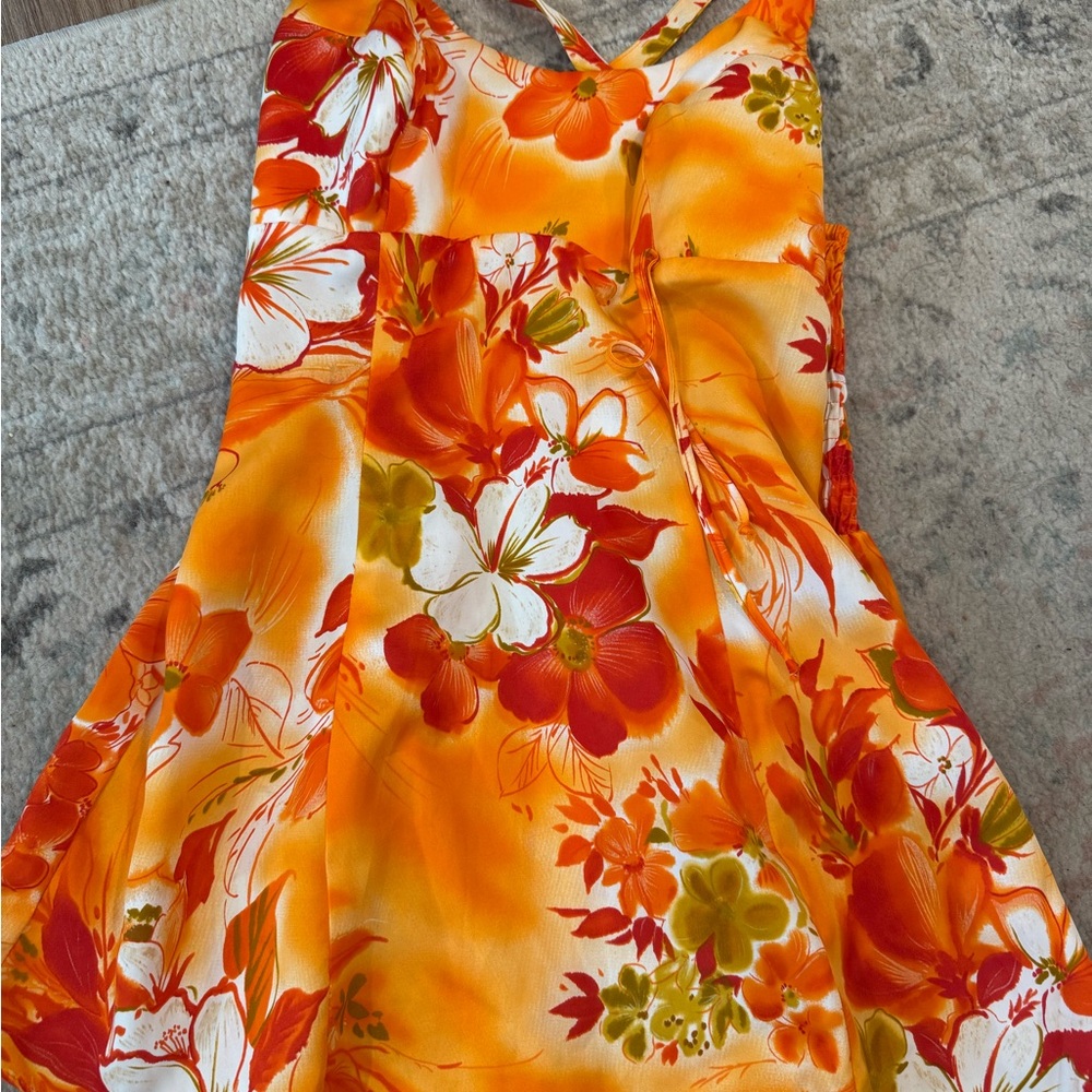Vintage Hawaiian Dress Floral Orange and Yellow Kids Mini Dress